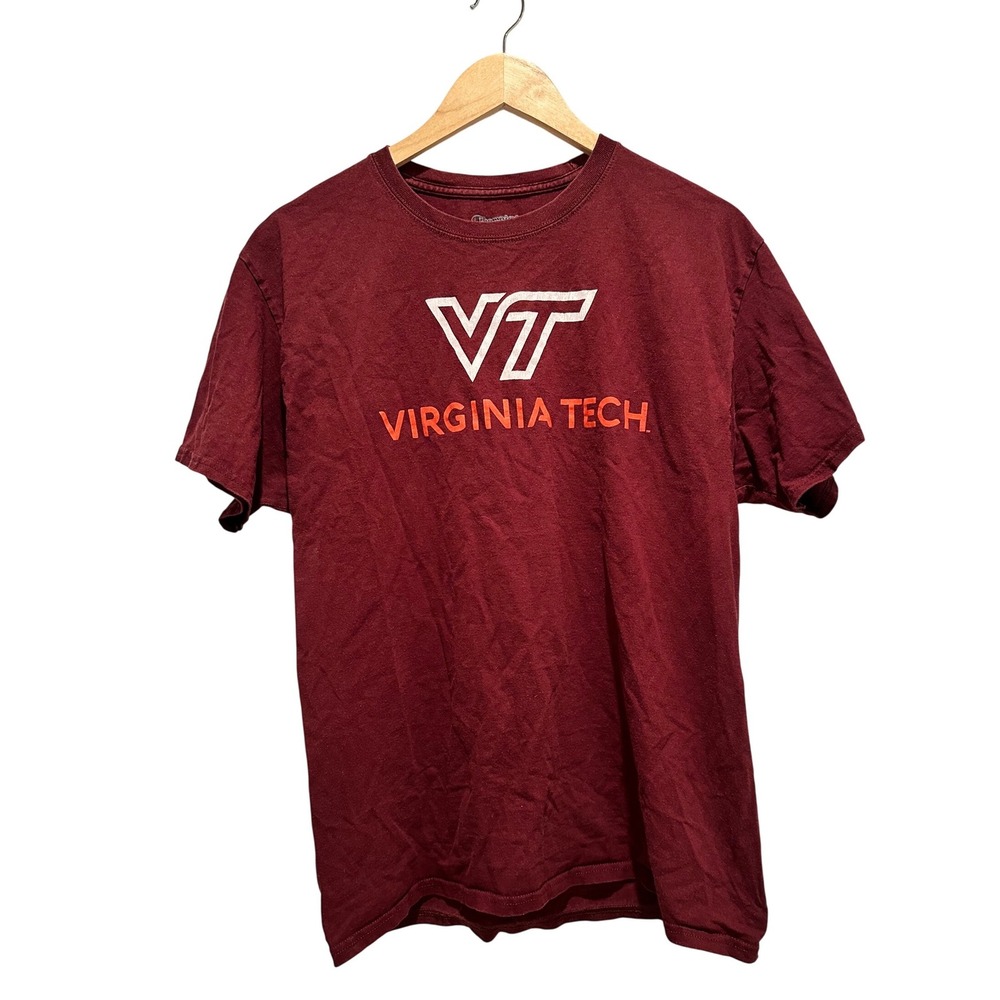 Champion Virginia Tech Hokies T-Shirt Maroon VT Large Short Sleeve Game Day